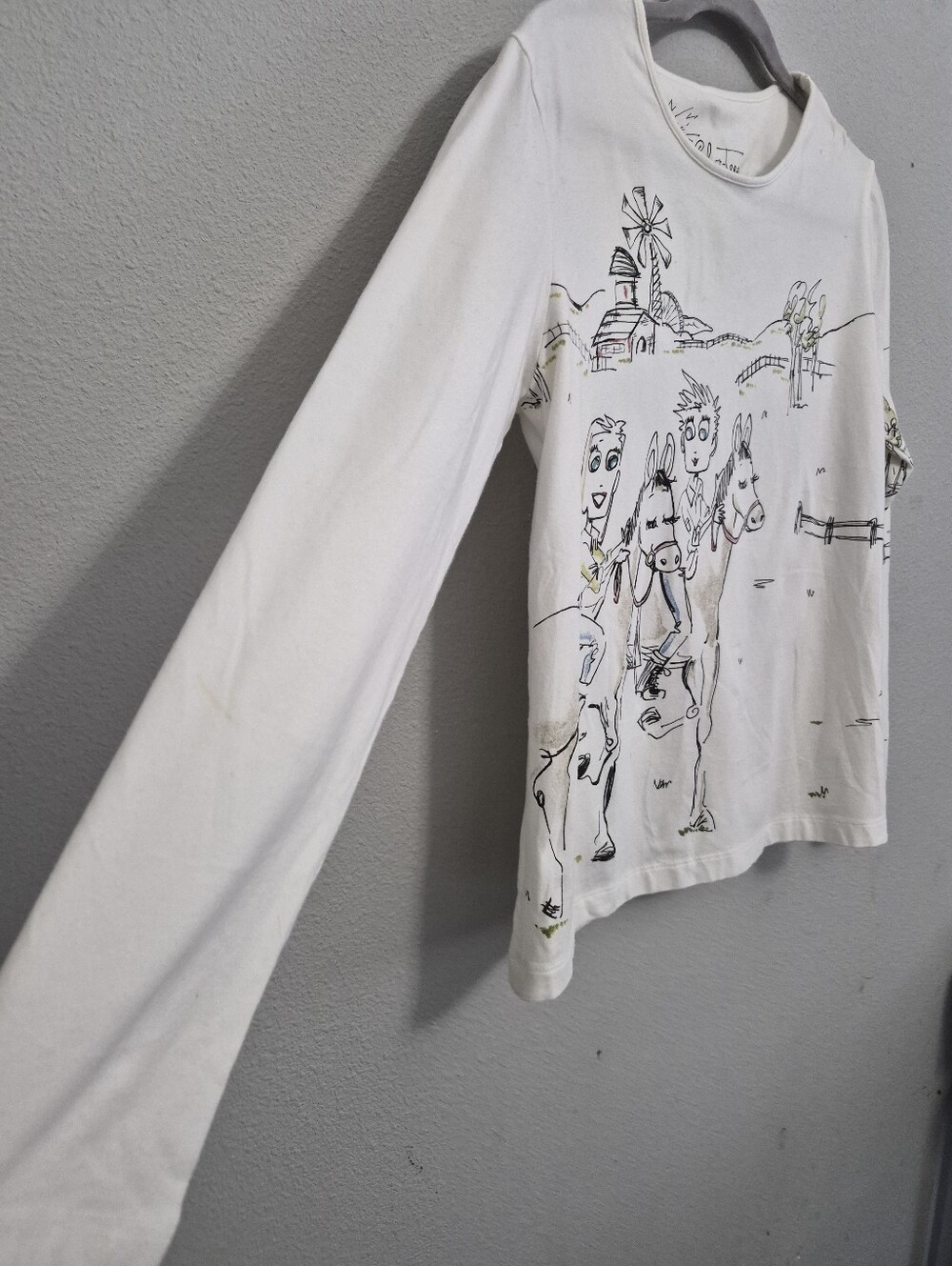 Chico's Chat-tees Saddle Up Cotton Long Sleeve White Top Size 1 Or Medium - Picture 2 of 8